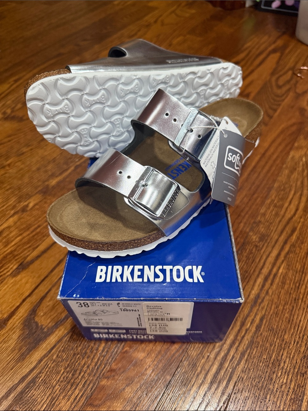 Birkenstock  Two-Strap Sandal in Metallic Silver